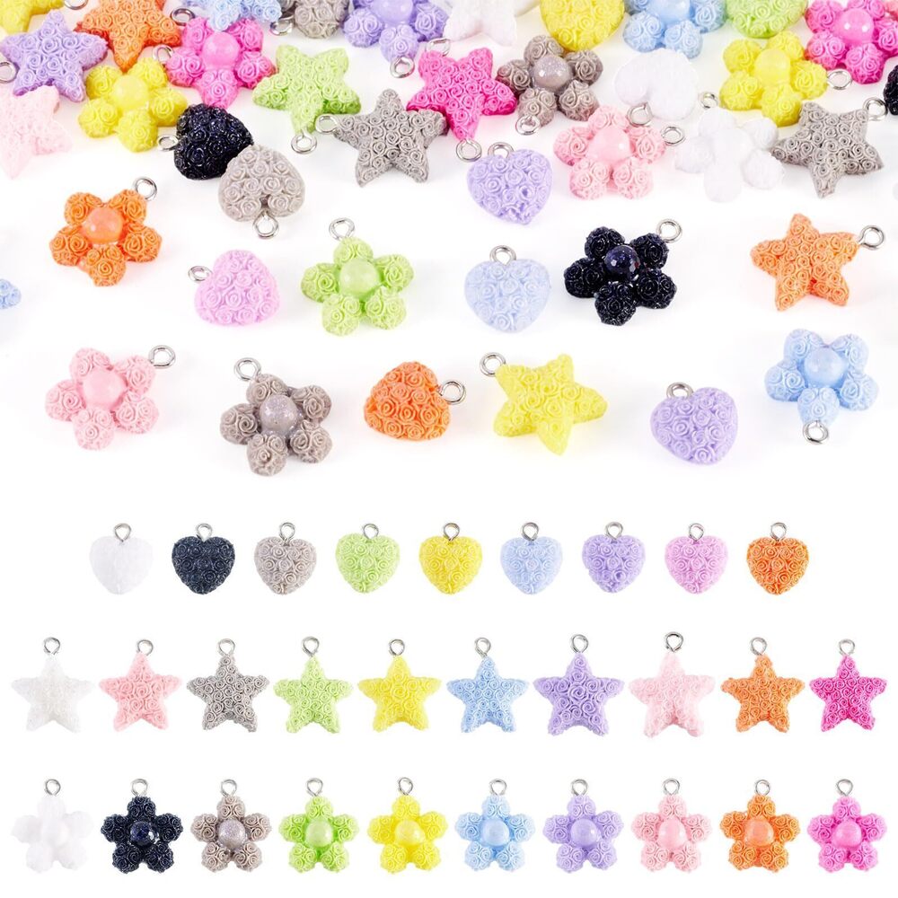 4172 58 Pcs Flower Charms Resin Cute Sweet Heart Charms Candy Color Love